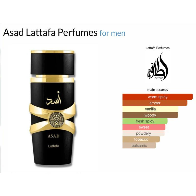 Asad Eau De Parfum Spray for Men - 3.4 Oz / 100 Ml Deodorant Gift